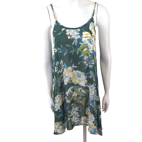 Free People Sheer Floral Mini Dress Coverup Tunic Top Womens XS Green Tank Top - Picture 1 of 9